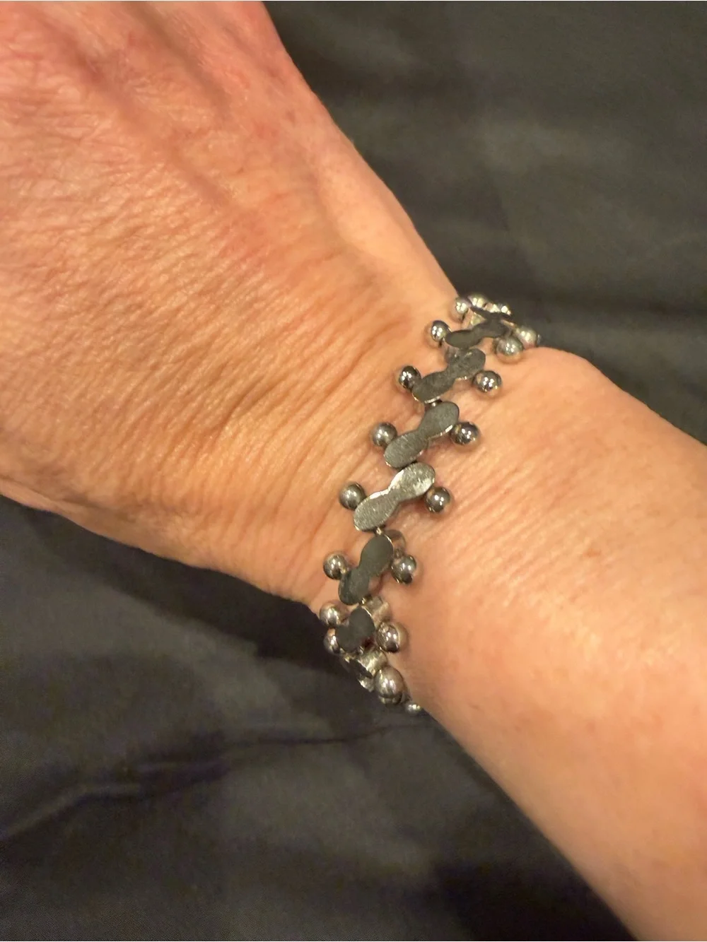 Sterling Silver Peanut Chain Link Bracelet - Hammered Texture Modern Link